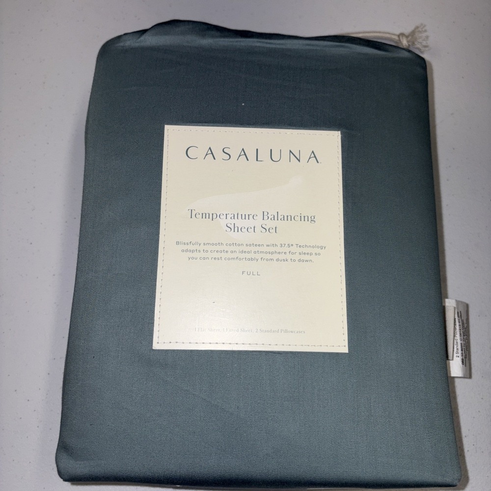 Casaluna Full Size Washed Supima Cotton Percale Light Teal Green 4 Pc Sheet Set